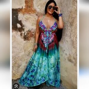 Elegant Multicolor Halter Maxi Dress OFFER FRIENDLY